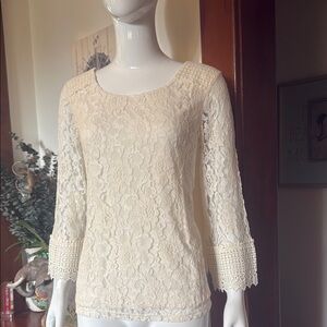 NWT Style&Co size small Cream Fitted Embellished Blouse with Long Sleeves